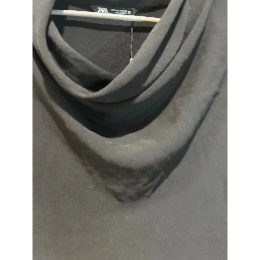Zara Womens Black Cowl Neck Long Sleeve Cropped Top Size Small Business Casual - Picture 4 of 4